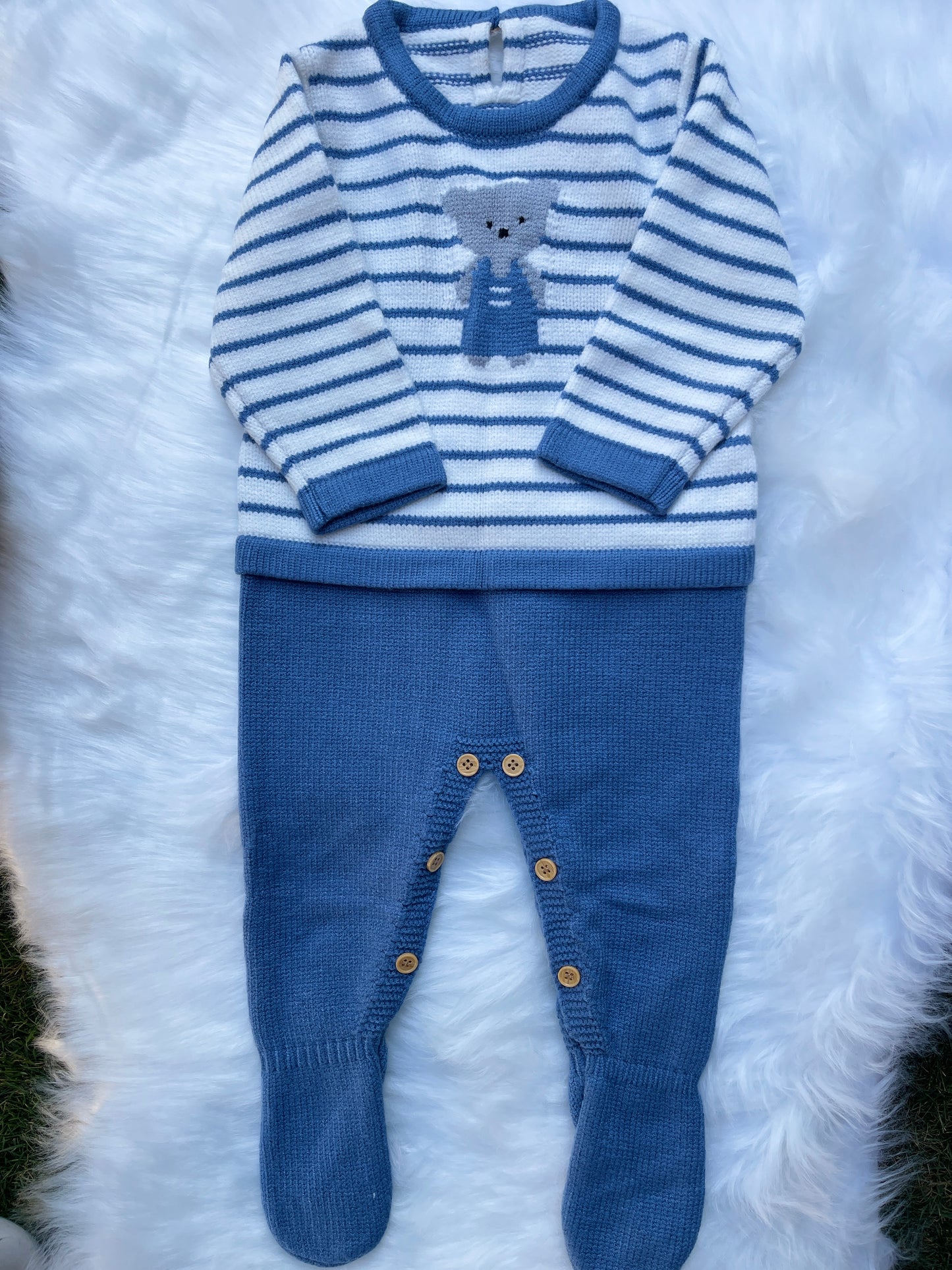 Jacquard Bear Long Sleeve Knitted Baby Clothes