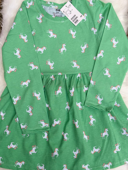 Green Unicorn Girls Casual Frock