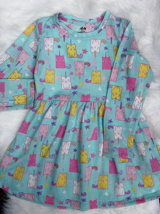 Sky Blue Cat Girls Casual Frock