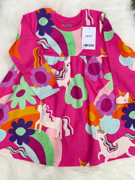 Pink Unicorn Girls Casual Frock