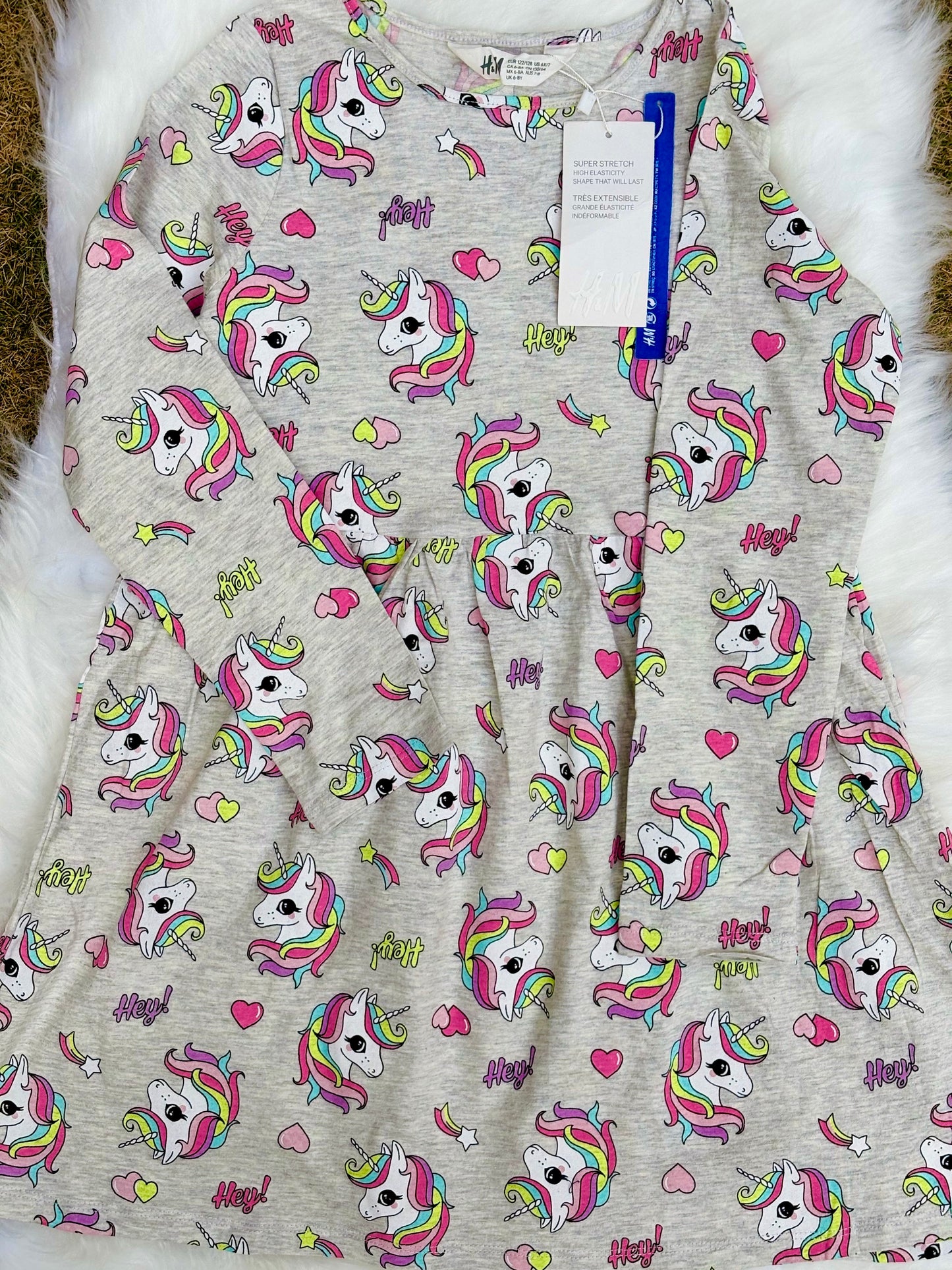 Gray Unicorn Girls Casual Frock