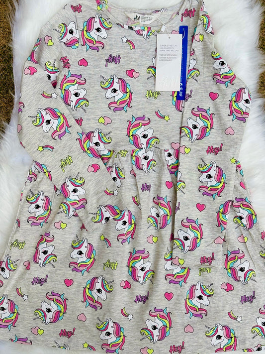 Gray Unicorn Girls Casual Frock