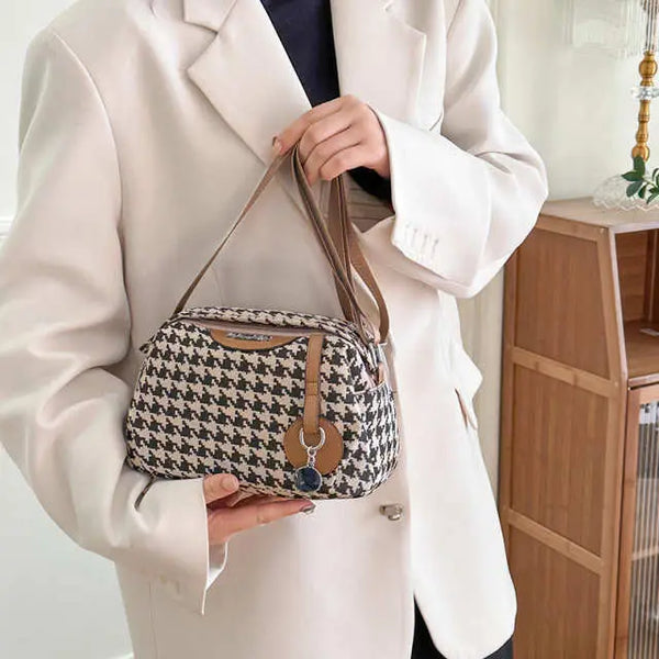 Houndstooth Canvas Large Capacity Double Layer Messenger