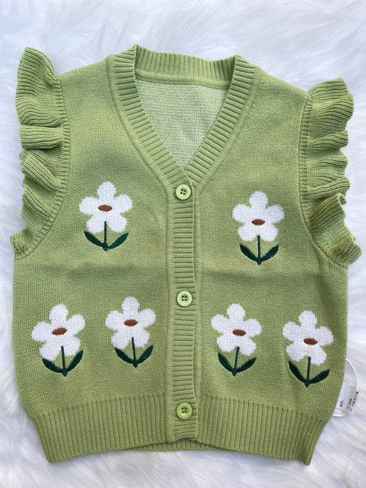 Green Floral Sleeveless Sweater