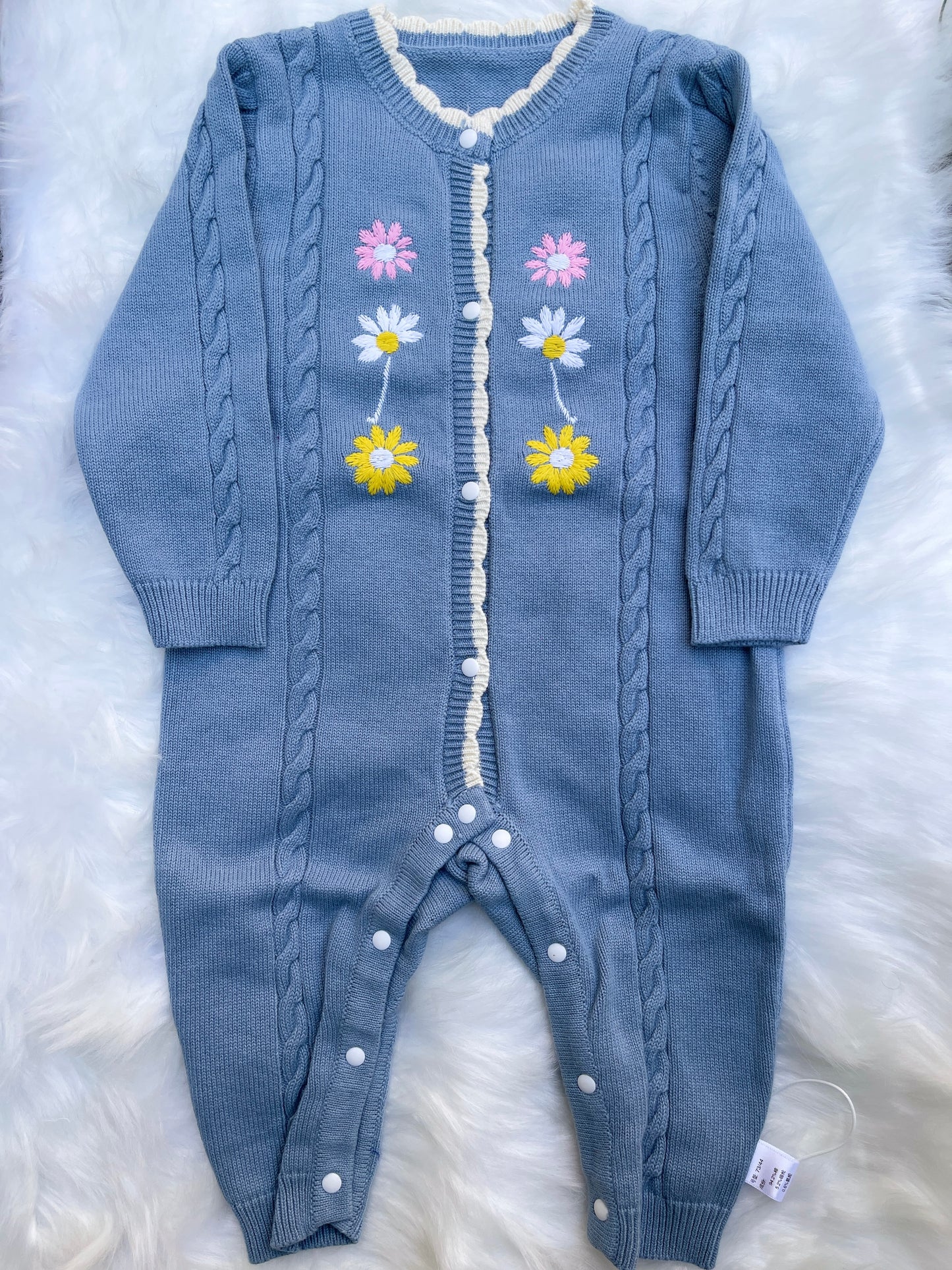 Embroidered Flower Winter Baby Romper