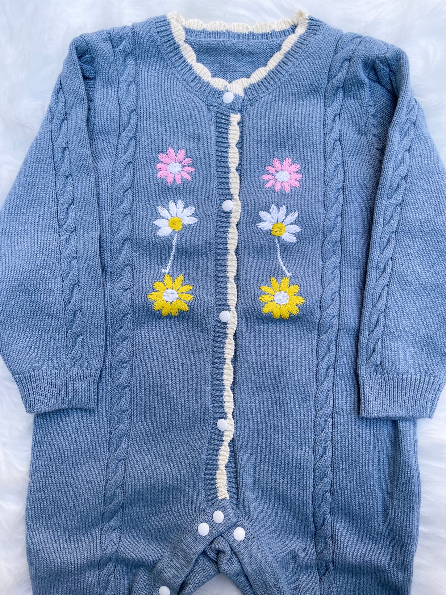Embroidered Flower Winter Baby Romper
