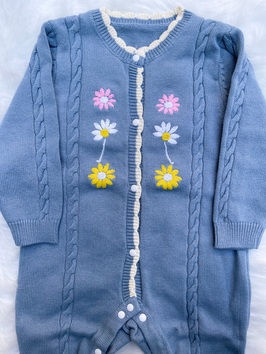 Embroidered Flower Winter Baby Romper