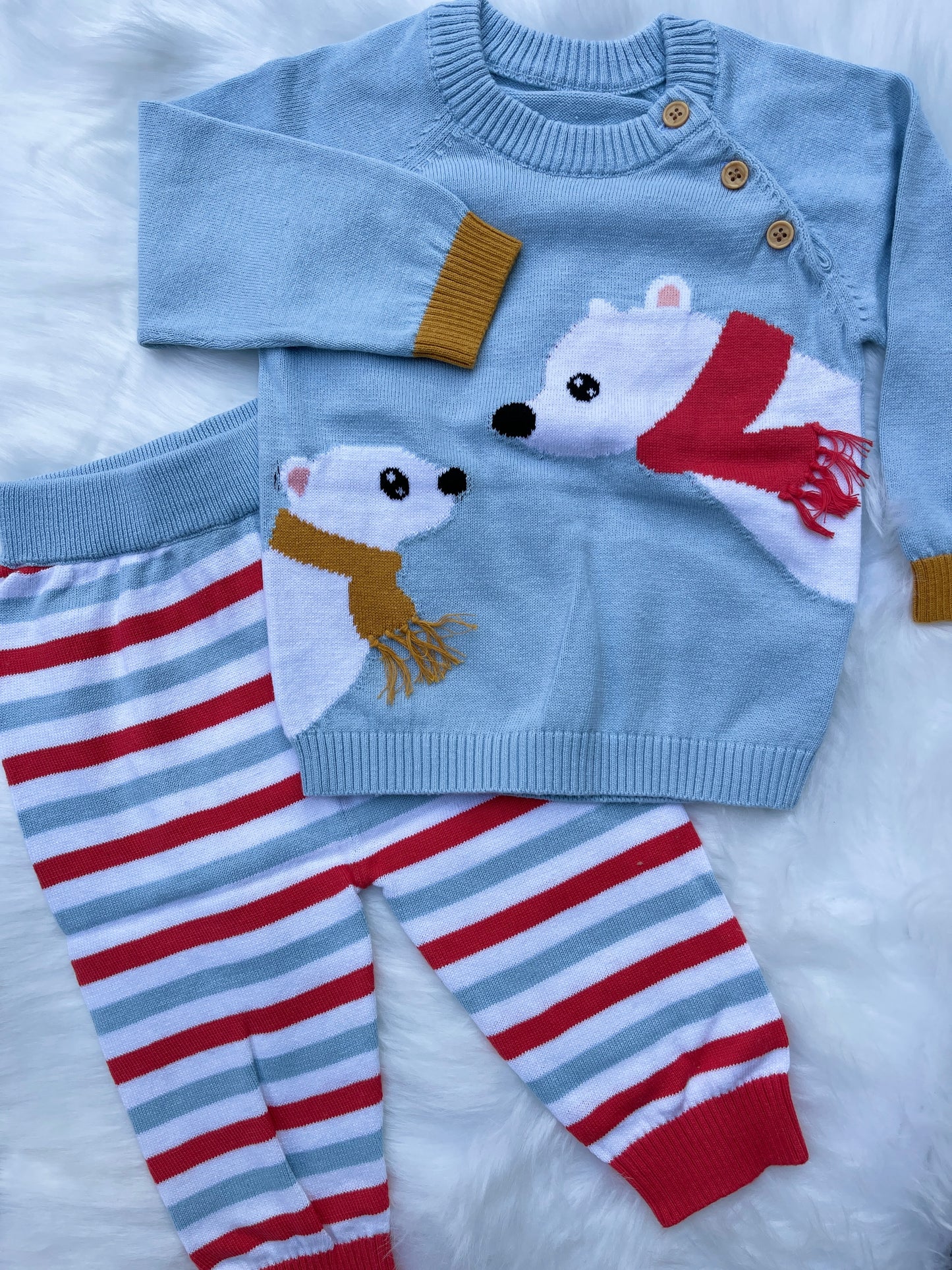 Baby Knitted Sweater and Stripped Pant 100% cotton