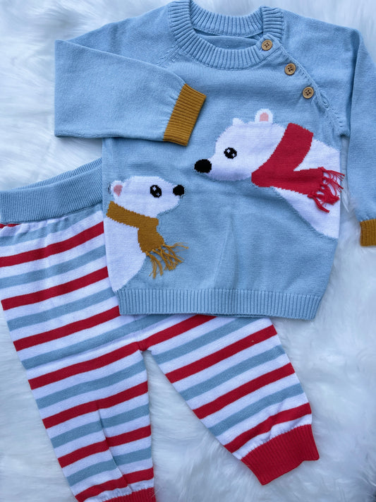 Baby Knitted Sweater and Stripped Pant 100% cotton