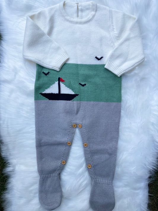Sailboat Jacquard Baby Romper