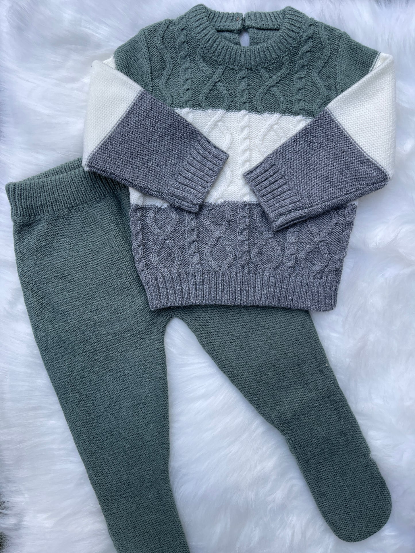 Patchwork knitted Long Sleeve Clothing Set