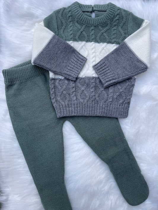 Patchwork knitted Long Sleeve Clothing Set