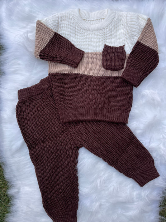 Knitted Pocket Pullover Top and Footie pant 2 pcs set