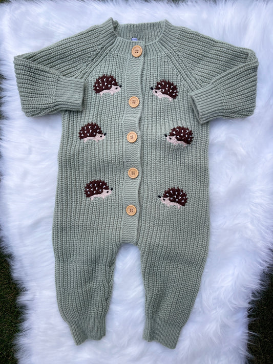 Unisex Embroidery Hedgehog Long sleeve Romper