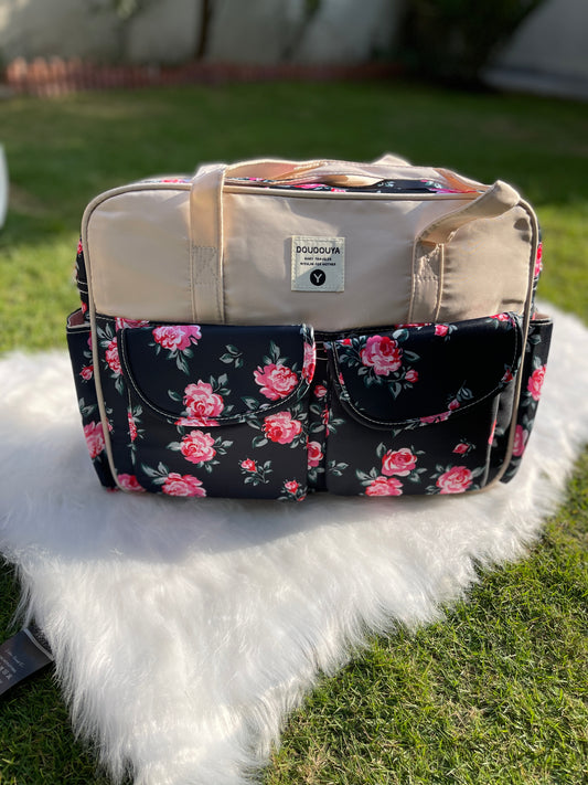 Black Floral Diaper Bag